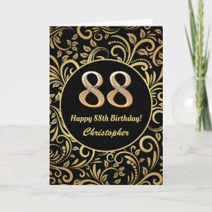88:e födelsedag Svarta och Guld-Blommönstret Kort