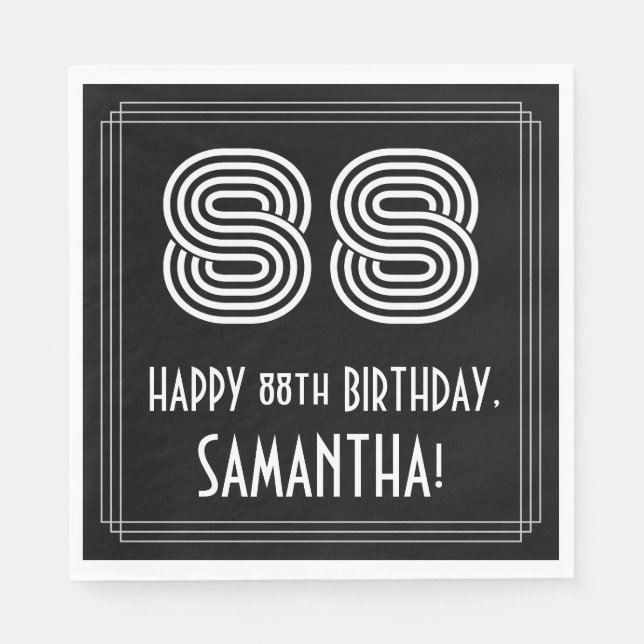 88:e födelsedagen: Art Deco Inspired Titta "88" +  Pappersservett (Framsidan)