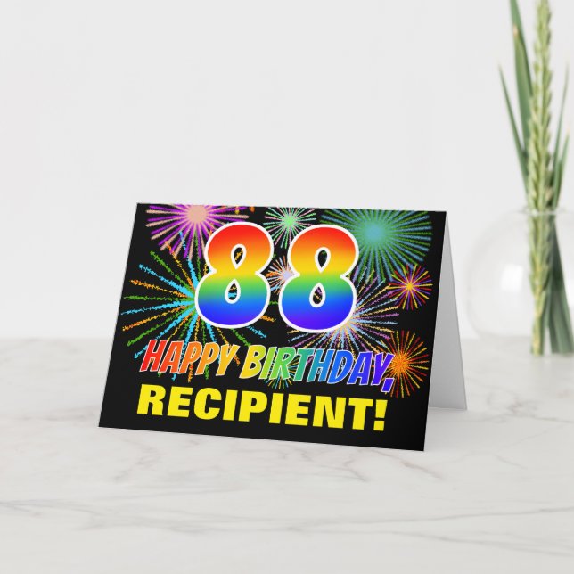 88:e födelsedagen: Fet, Roligt, Fireworks, Regnbåg Kort (Framsida)