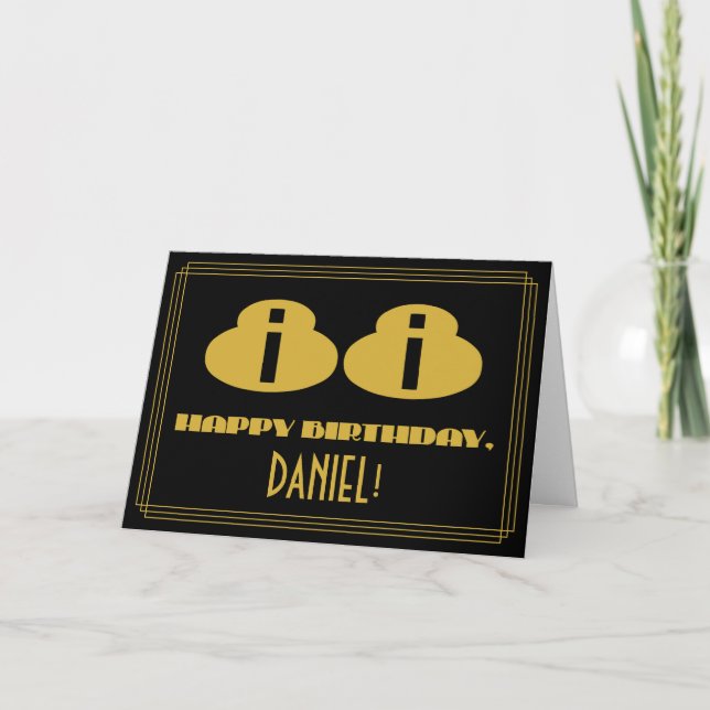 88:e födelsedagen: Namn + Art Deco Inspired (88 år Kort (Framsida)