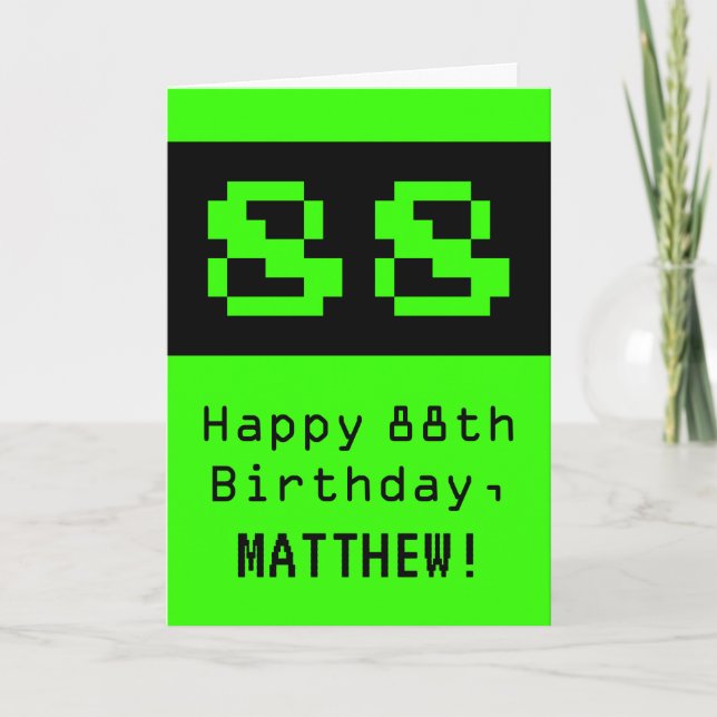 88:e födelsedagen: Nerdy/Geeky Stil "88" och Namn Kort (Framsida)