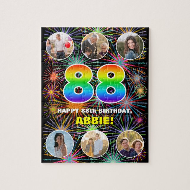 88:e födelsedagen: Roligtens regnbågsnr, eget namn Pussel (Vertikal)