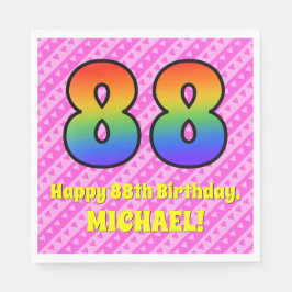 88:e födelsedagen: Rosa Rand & Hearts, regnbåge nr Pappersservett