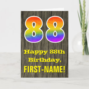 88:e födelsedagen: Rustic Faux Wood look, Rainbow Kort