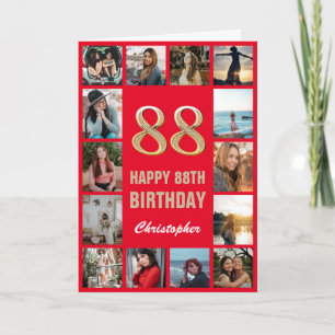 88:e Grattis på födelsedagen Red and Guld Photo Co Kort
