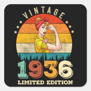 89 Ålder Bday 1936 Vintage 89:e födelsedagen Kvinn Fyrkantigt Klistermärke
