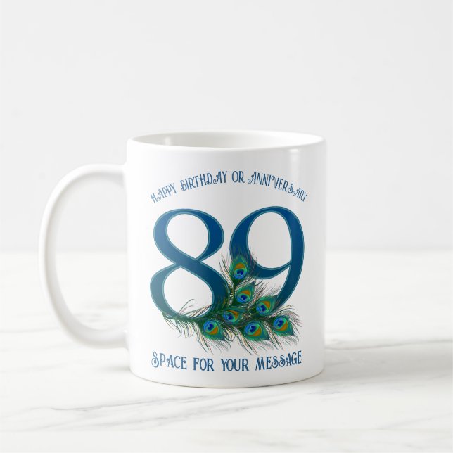 89-års födelsedag eller årsdag Påfågelsfjäder Kaffemugg (Vänster)