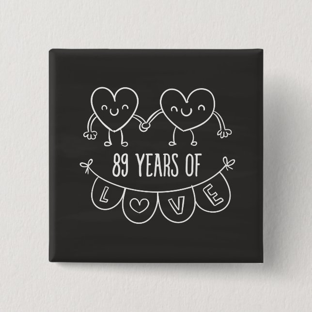 89-årsjubiléet Gift Chalk Hearts Knapp (Framsida)