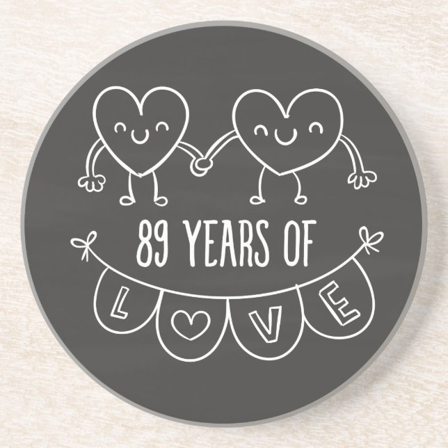 89-årsjubiléet Gift Chalk Hearts Underlägg Sandsten (Framsidan)