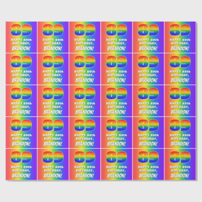 89:e födelsedag: färgstark, Roligt Rainbow Mönster Presentpapper (Platt)