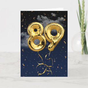 89:e födelsedag Guld Mylar Balloon and Confetti Ca Kort