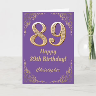 89:e födelsedag Lila och Guld Glitter Ram Kort