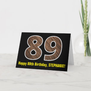 89:e födelsedagen: Namn + Faux Wood Grain Mönster Kort