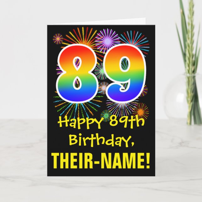 89:e födelsedagen: Roligt Fireworks Mönster + Rain Kort (Framsida)