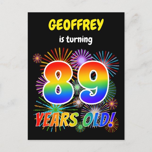 89:e födelsedagen - Roligt Fireworks, Regnbåge "89 Vykort (Framsida)