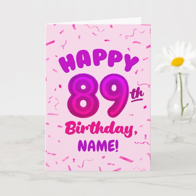 89th Balloon Number Custom Name Birthday Card Kort (Liten växt)