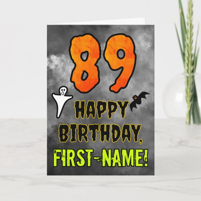 89th Birthday: Eerie Halloween Theme + Custom Name Kort (Framsida)