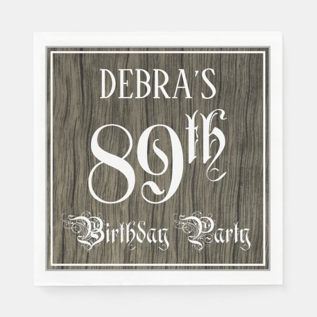 89th Birthday Party — Fancy Script, Faux Wood Look Pappersservett (Framsidan)