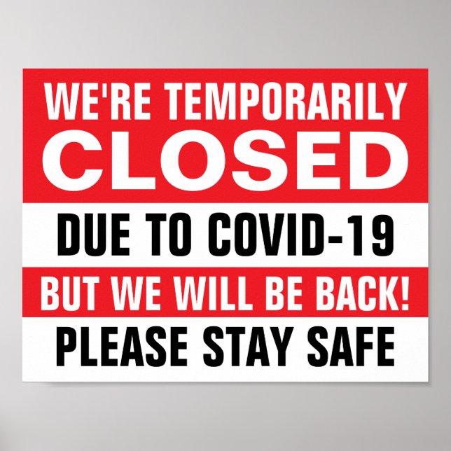 8,5-tums X 11-tums rött tillfälligt stängt Pappert Poster (Framsidan)