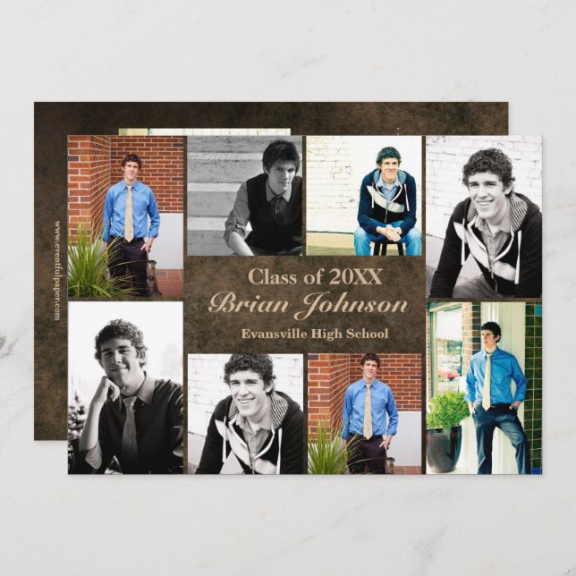 8/9 fotoläder - Studenten-meddelande Inbjudningar (Fram/baksida)