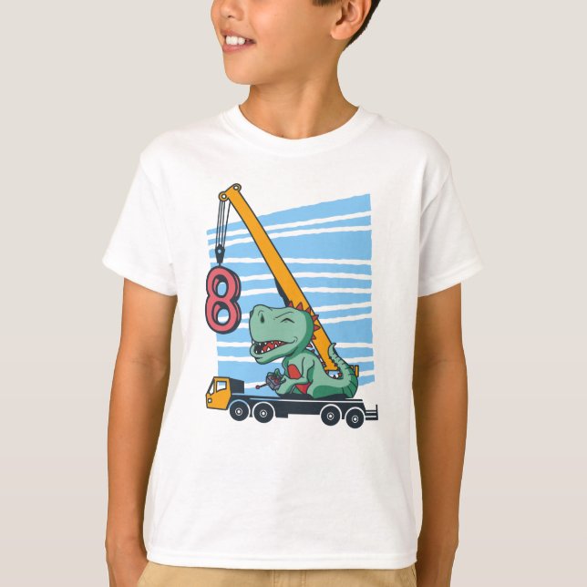 8 år 8:e födelsedagspresenten Mobile Crane Dinosau T Shirt (Framsida)