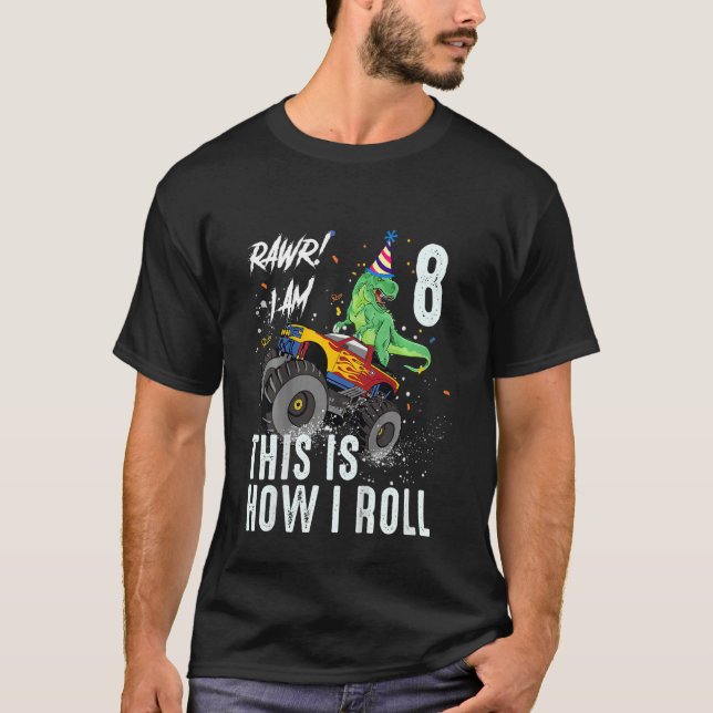 8 år gamla Rex Dinosaur Monster Lastbil 8:e Bi T Shirt (Framsida)