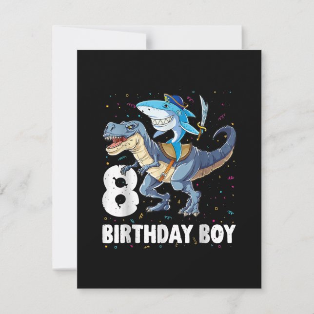 8 år gammal, 8-års Pojke Haj Dinosaurie Pirat Inbjudningar (Framsida)