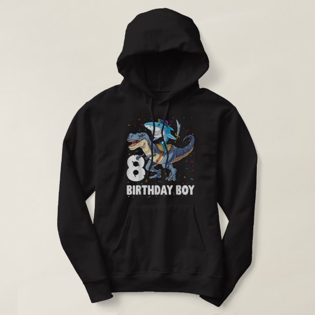 8 år gammal 8:e födelsedagen Boy Shark Dinosaur Pi Hoodie (Design framsida)