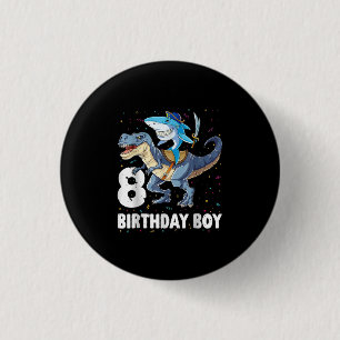 8 år gammal, 8:e födelsedagspojke Shark Dinosaur Knapp