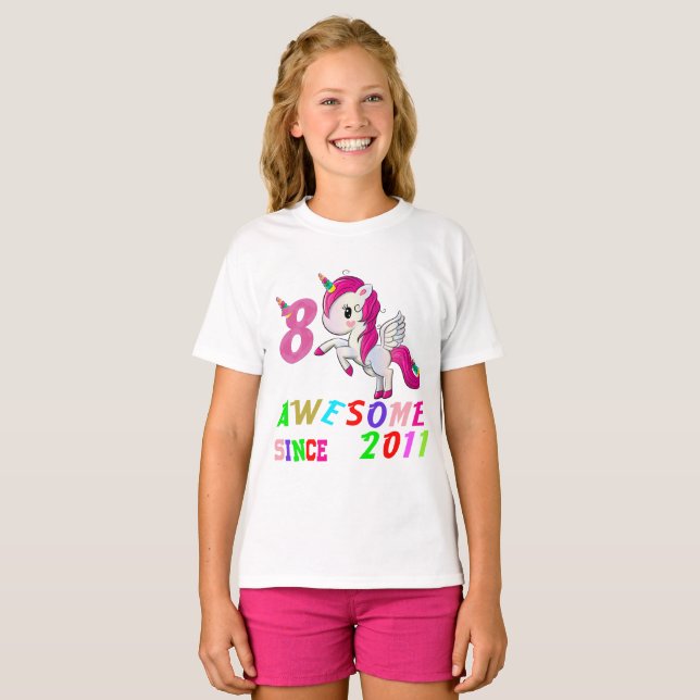 8 år gammal 8th flicka för t shirt (Hel framsida)