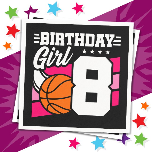 8 år gammal basketboll Party 8:e födelsedagsflicka Pappersservett (Skapare uppladdad)