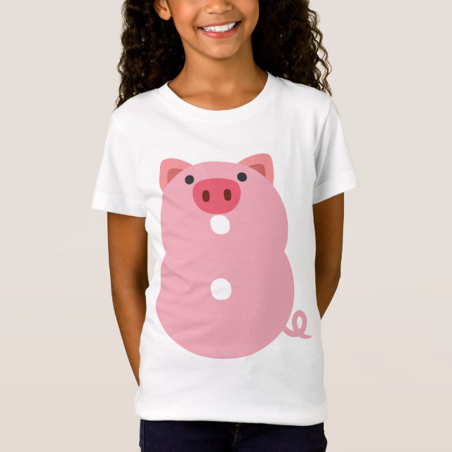 8 år Gammalt nummer 8 Gris tema Girls T Shirt (Framsida)