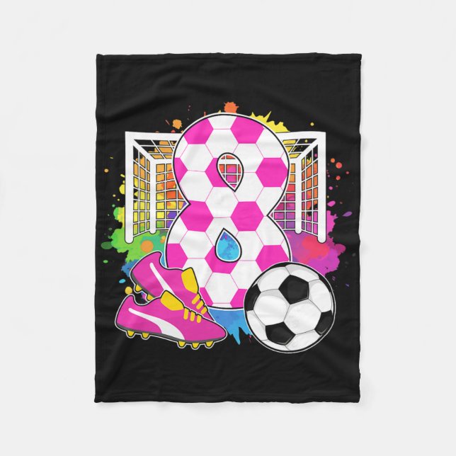 8-årig födelsedagsflicka 8-årsdag Fotboll Tematisk Fleecefilt (Framsidan)