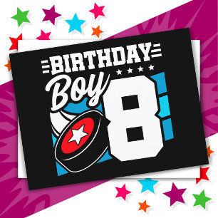 8-årig hockey-festtema 8-årsdag pojke vykort
