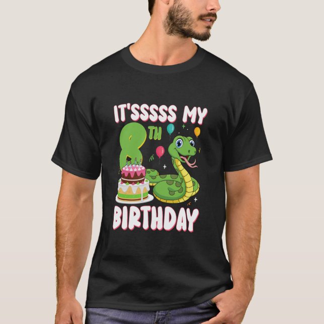 8-årig orm 8-års födelsedag Python-fest för barn T Shirt (Framsida)