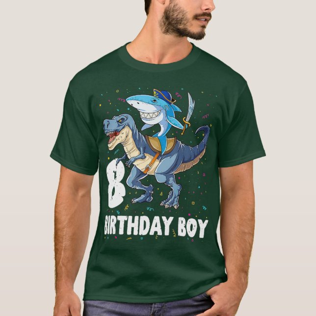 8-årig Shirt 8th Birthday Boy Shark Dinosaur T Shirt (Framsida)