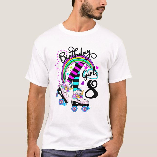 8-års enhörnings rullskridsko födelsedagsfest för  t shirt (Framsida)
