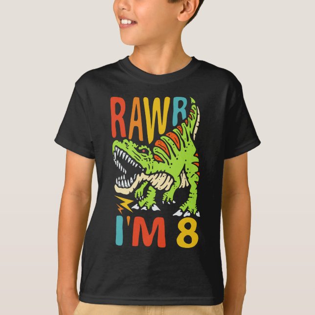 8-års födelsedag Dinosaurie T Rex Rawr Jag är 8 Fö T Shirt (Framsida)