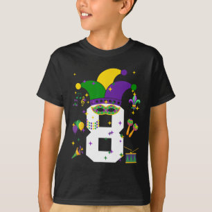 8-års födelsedag Mardi Gras-tema 8-årig pojke T Shirt