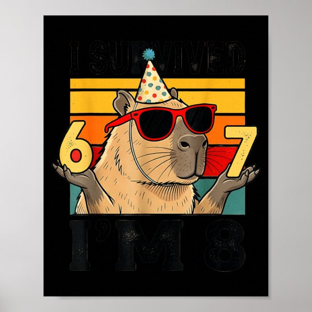 8-års födelsedag överlevde 67 8 rolig capybara ung poster (Framsidan)