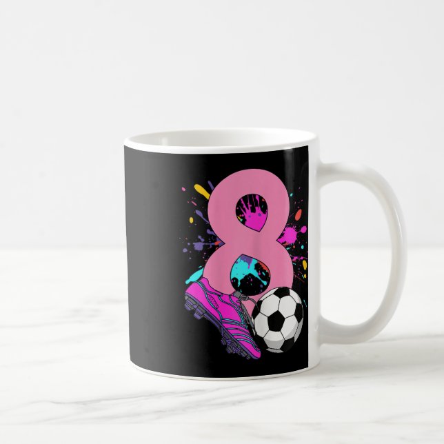 8-års födelsedagsflicka fotbollsspelare fotboll 8  kaffemugg (Höger)