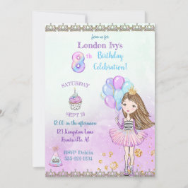8-års födelsedagsflicka prinsess Cupcake Ballonger Inbjudningar