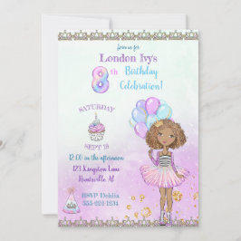 8-års födelsedagsflicka prinsessa afroamerikansk inbjudningar