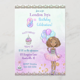 8-års födelsedagsflicka prinsessa afroamerikansk inbjudningar