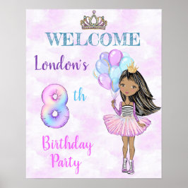 8-års födelsedagsflicka prinsessa afroamerikansk poster