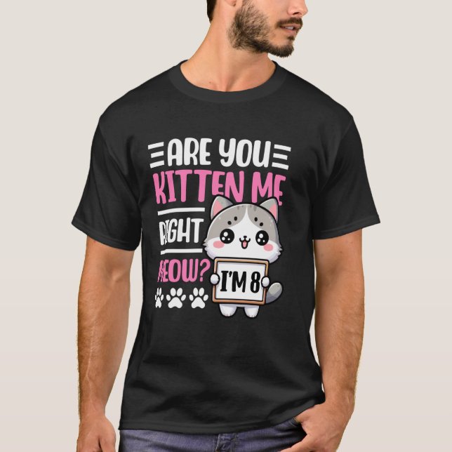 8-års födelsedagströja för flickor 8 år gammal kat t shirt (Framsida)