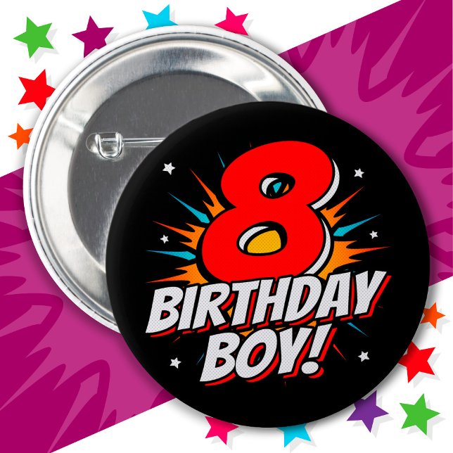 8 års gammal superhjälte Birthday Boy 8 Birthday Knapp (Skapare uppladdad)