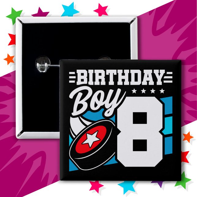 8 års gammalt Hockey Party-tema 8:e födelsedagspoj Knapp (Skapare uppladdad)