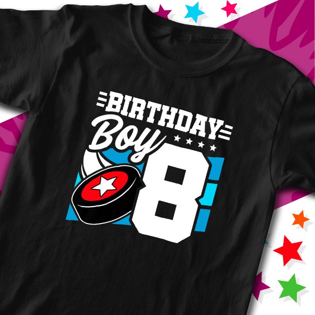 8 års gammalt Hockey Party-tema 8:e födelsedagspoj T Shirt (Skapare uppladdad)