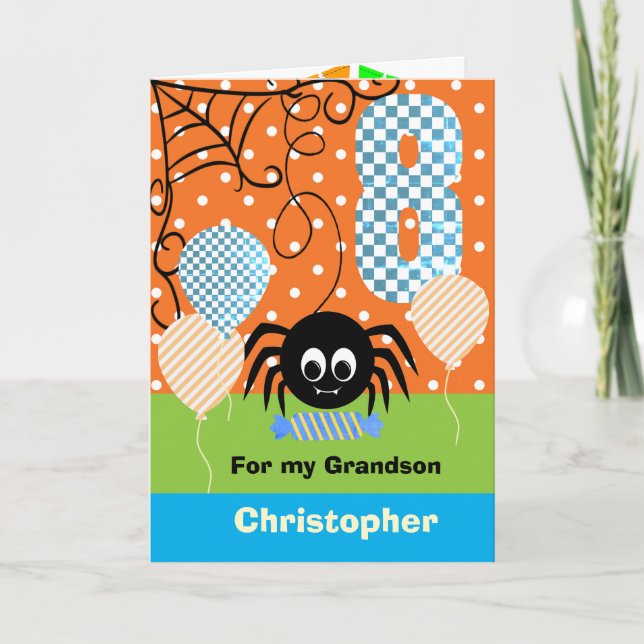 8-års Halloween för sonson Kort (Framsida)